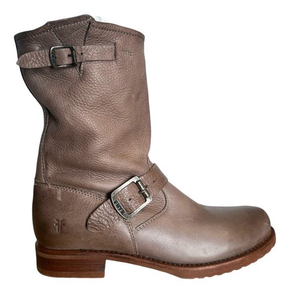 Frye Vintage Veronica Short Slouch Taupe Brown Leather Mid Calf Boots Size 8.5 - Picture 1 of 12